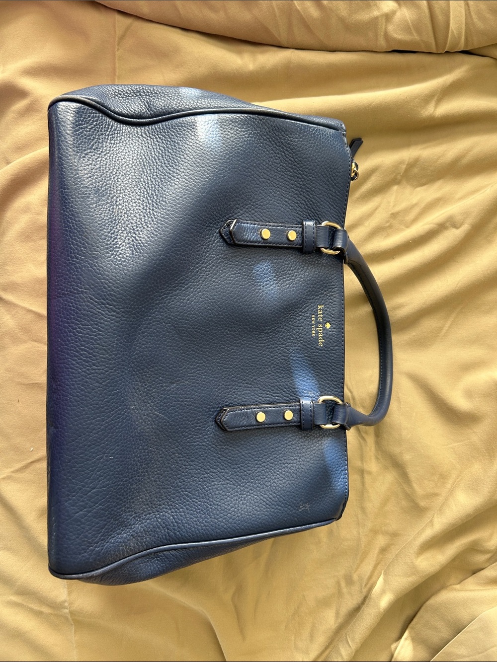 kate spade navy pebbled leather satchel with gold-tone accents